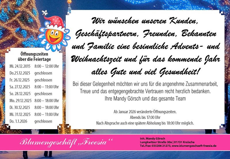 &Ouml;ffnungszeiten zum Jahreswechsel